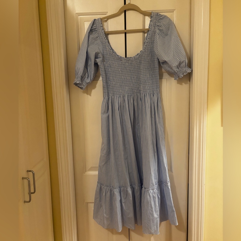 Hill House Women’s Light Blue Gingham Midi Dress